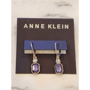Anne Klein Purple & Clear Crystal Gold-Tone Drop Earrings With Leverback Closure
